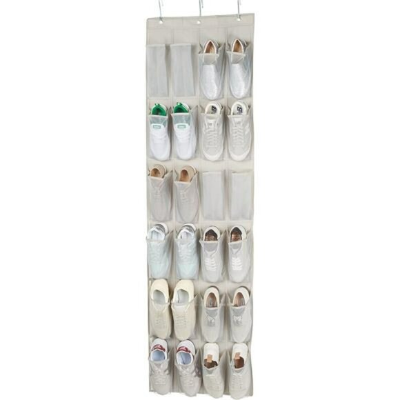 Over Door Hanging Shoe Organizer 24 Pocket Rack Holder Closet Storage Grey - Picture 4 of 8